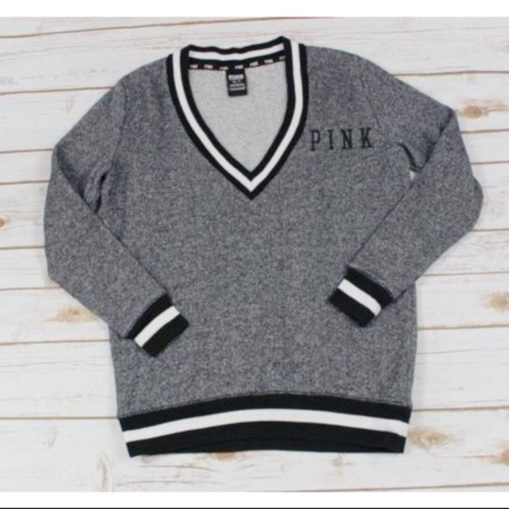 Victoria’s Secret PINK Gray V Neck Varsity Sweater